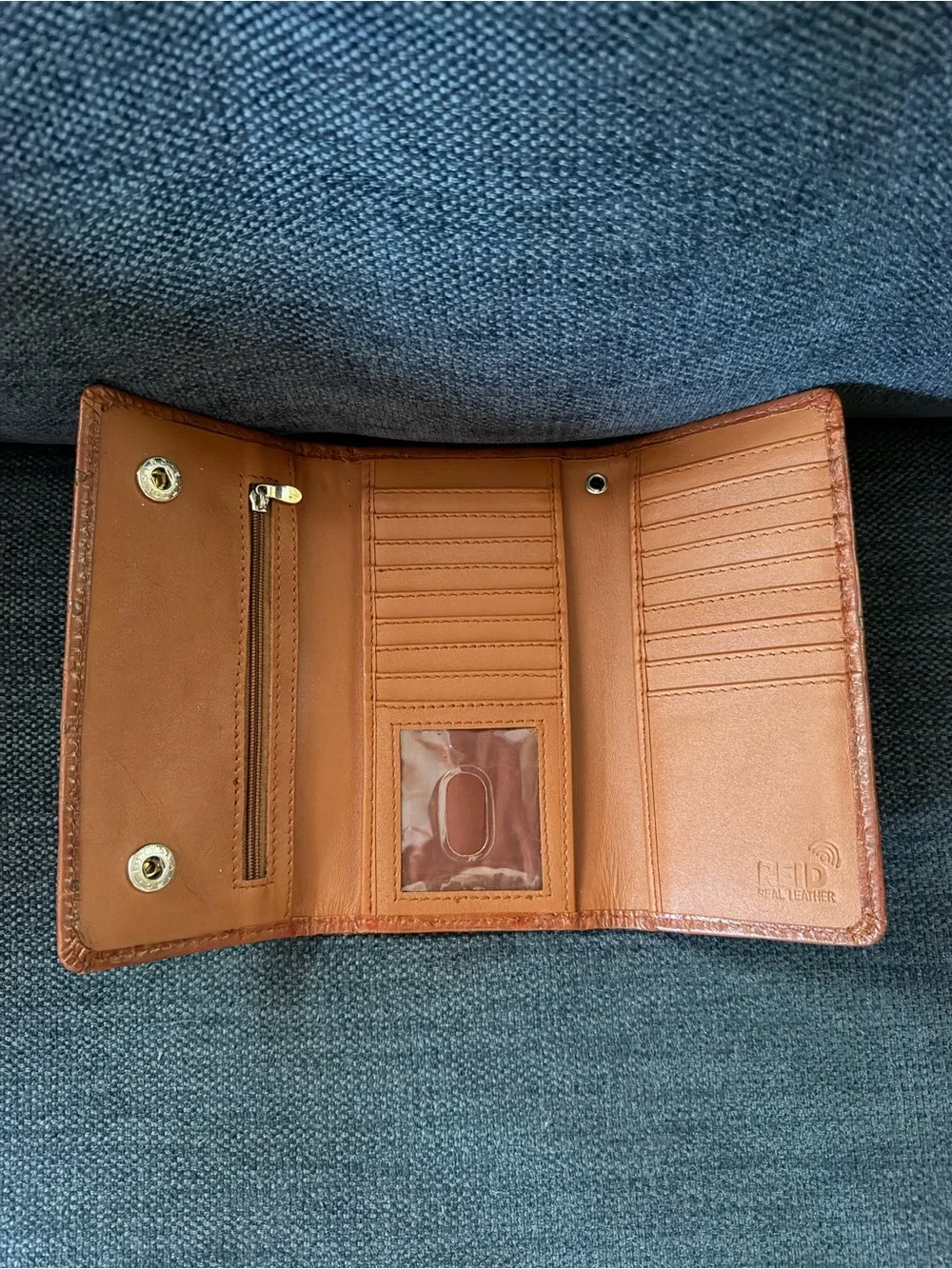 Men's Leather Card Holder - Brown Ostrich Embossed